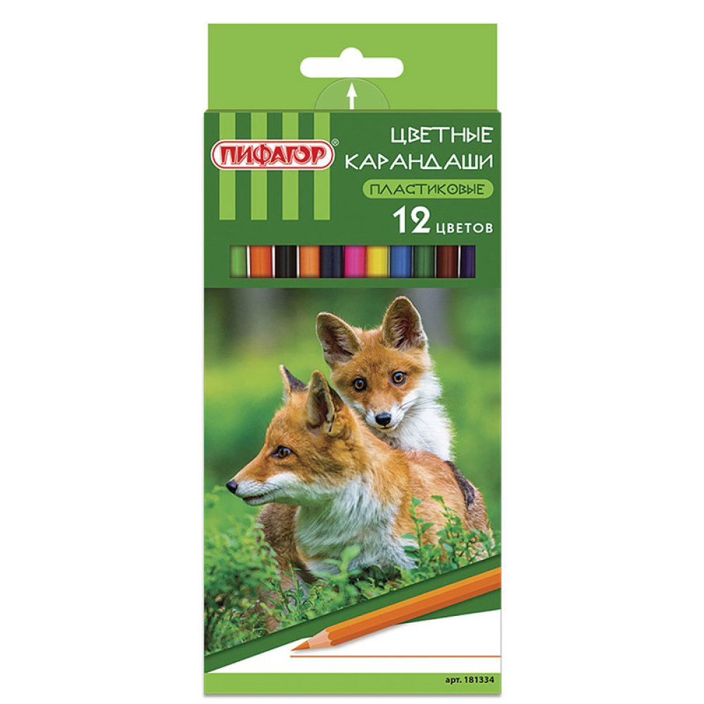 Набор цветных карандашей Пифагор Лесные жители - 12 цветов - Шестигранные Набор цветных карандашей Пифагор Лесные жители - 12 цветов - Шестигранные