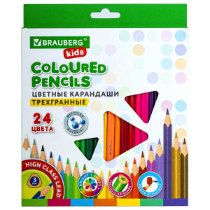 Набор цветных карандашей Brauberg Kids - 24 цвета - Трехгранные