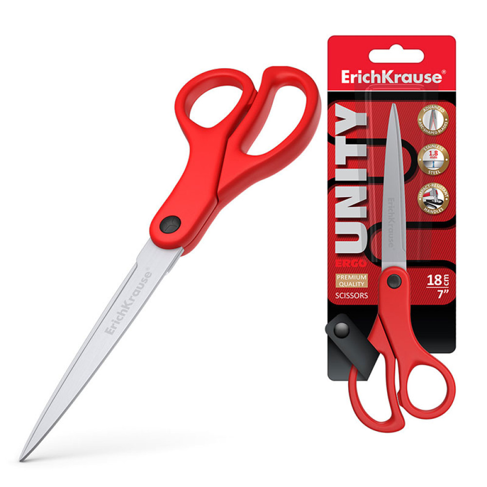 Ножницы Erich Krause Unity Asymmetric - 180 мм - Красные Ножницы Erich Krause Unity Asymmetric - 180 мм - Красные