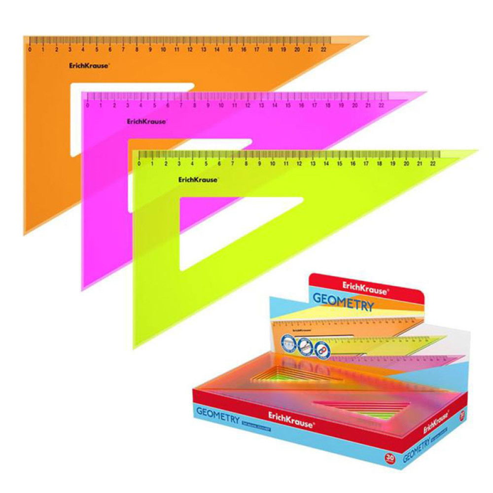 Угольник неоновый Erich Krause Neon - 22 см - Пластиковый - Микс Угольник неоновый Erich Krause Neon - 22 см - Пластиковый - Микс