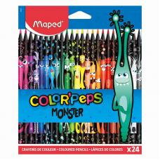 Набор цветных карандашей Maped Color'Peps Black Monster - 24 цвета - Трехгранные - Пластиковые