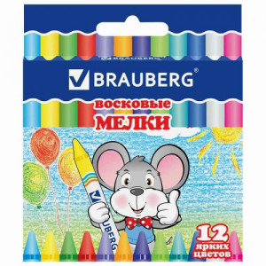 Мелки восковые Brauberg - 12 цветов - Закругленные