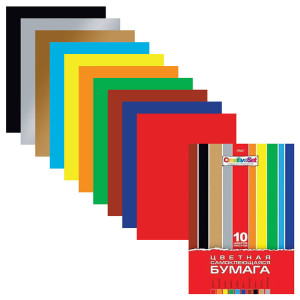 Самоклеящаяся цветная бумага Hatber Creative - А4 - 10 листов - 10 цветов