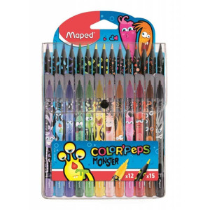 Канцелярский набор для рисования Maped Color Peps Monster - 12 фломастеров - 15 карандашей