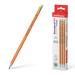 Карандаш чернографитный Erich Krause Standard triangle 101 Orange - НB - С ластиком - Заточен