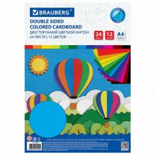 Набор цветного картона Brauberg - А4 - 24 листа - 12 цветов - Тонированный