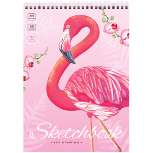 Скетчбук ArtSpace Flamingos - На спирали - А4 - 60 листов - Белая бумага