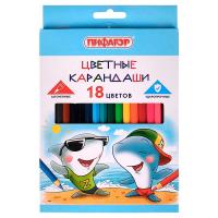 Набор цветных карандашей Пифагор Веселые акулята - 18 цветов - Шестигранные