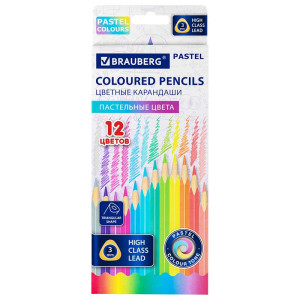 Набор цветных карандашей Brauberg Pastel - 12 цветов - Трехгранные