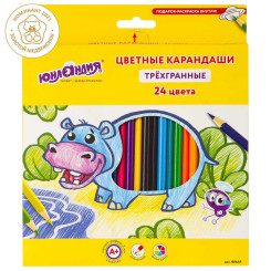 Набор цветных карандашей Юнландия Супермягкие - 24 цвета - Трехгранные