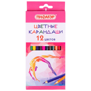 Набор цветных карандашей Пифагор БЫСТРЕЕ! ВЫШЕ! СИЛЬНЕЕ! - 12 цветов - Шестигранные