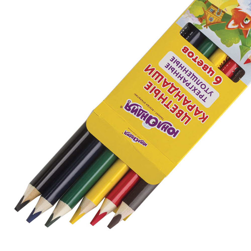 Набор цветных карандашей Юнландия Сказочный мир с точилкой - 6 цветов - Трехгранные Набор цветных карандашей Юнландия Сказочный мир с точилкой - 6 цветов - Трехгранные