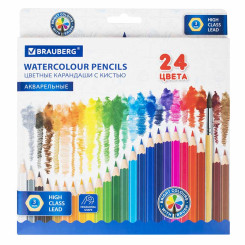 Карандаши акварельные Brauberg с кистью - 24 цвета Карандаши акварельные Brauberg с кистью - 24 цвета