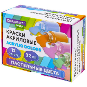 Краски акриловые Brauberg Hobby - Пастельные цвета - 22 мл - Ассорти - 1 шт