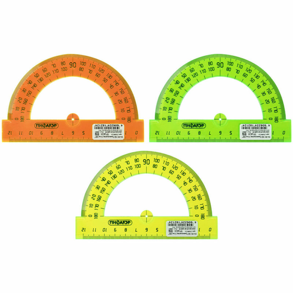 Транспортир пластиковый Пифагор Neon - 12 см - 180 градусов - Ассорти Транспортир пластиковый Пифагор Neon - 12 см - 180 градусов - Ассорти