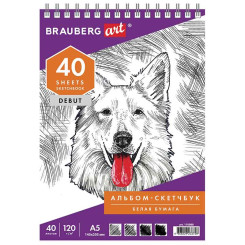 Скетчбук Brauberg Art Debut - На спирали - А5 - 40 листов - Белая бумага