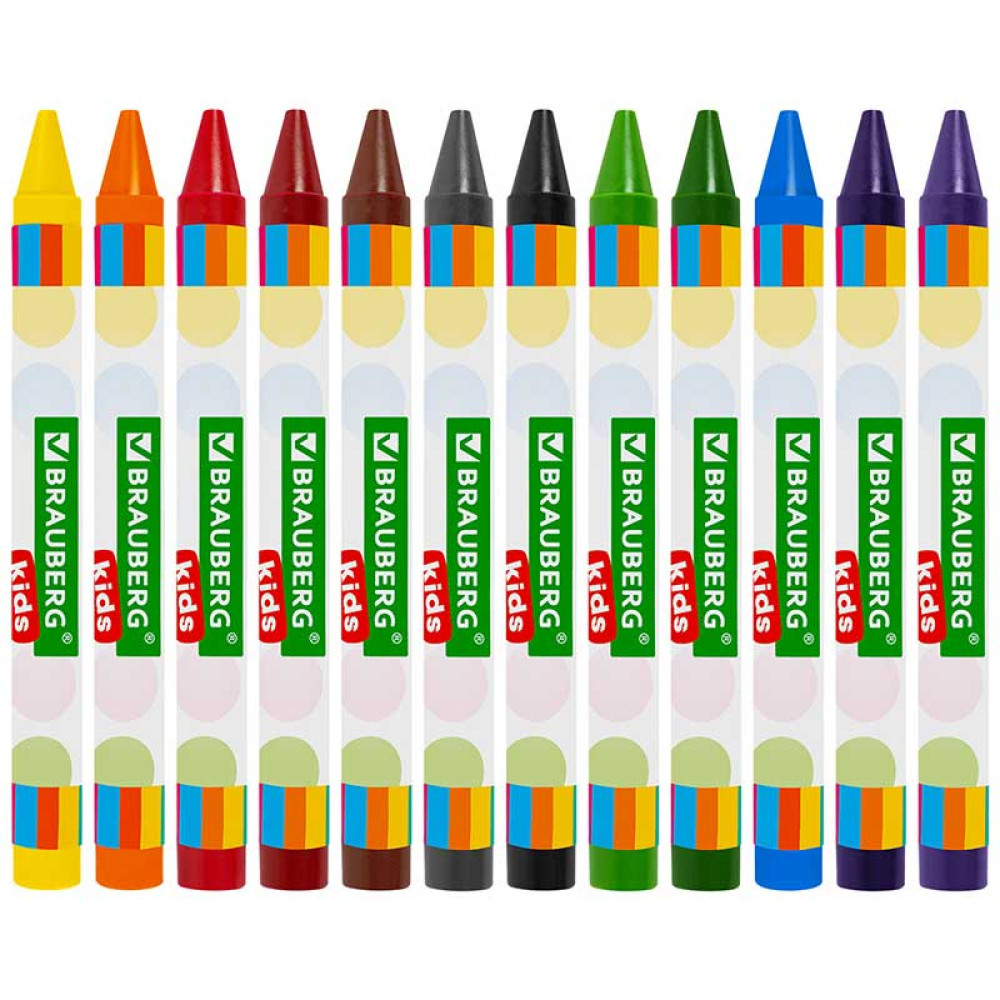 Мелки восковые Brauberg Kids - 12 цветов - Закругленные Мелки восковые Brauberg Kids - 12 цветов - Закругленные