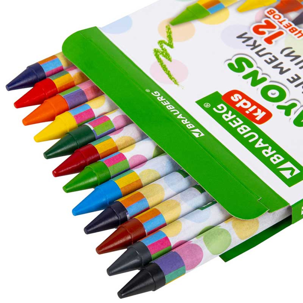 Мелки восковые Brauberg Kids - 12 цветов - Закругленные Мелки восковые Brauberg Kids - 12 цветов - Закругленные