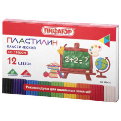Пластилин Пифагор Школьный - 12 цветов - 180 г
