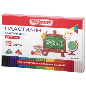 Пластилин Пифагор Школьный - 12 цветов - 180 г
