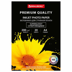 Фотобумага Brauberg Premium - А4 - Суперглянцевая - Односторонняя - 200 г/кв. м - 20 листов