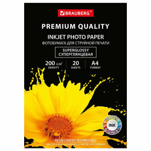 Фотобумага Brauberg Premium - А4 - Суперглянцевая - Односторонняя - 200 г/кв. м - 20 листов