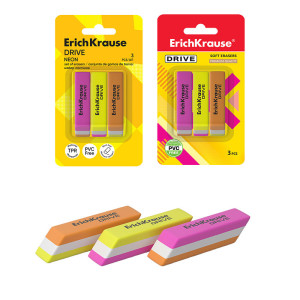 Ластик ErichKrause Drive Neon - 55 *15 *13 мм - 3 шт