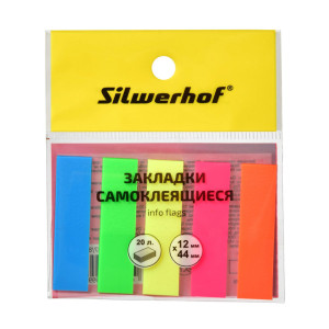 Закладки пластиковые Silwerhof - 12*44 мм - 20 листов - 5 цветов
