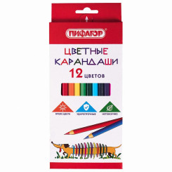 Набор цветных карандашей Пифагор Веселая Такса - 12 цветов - Шестигранные