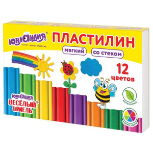 Пластилин Юнландия Веселый шмель со стеком - 12 цветов - 180 г