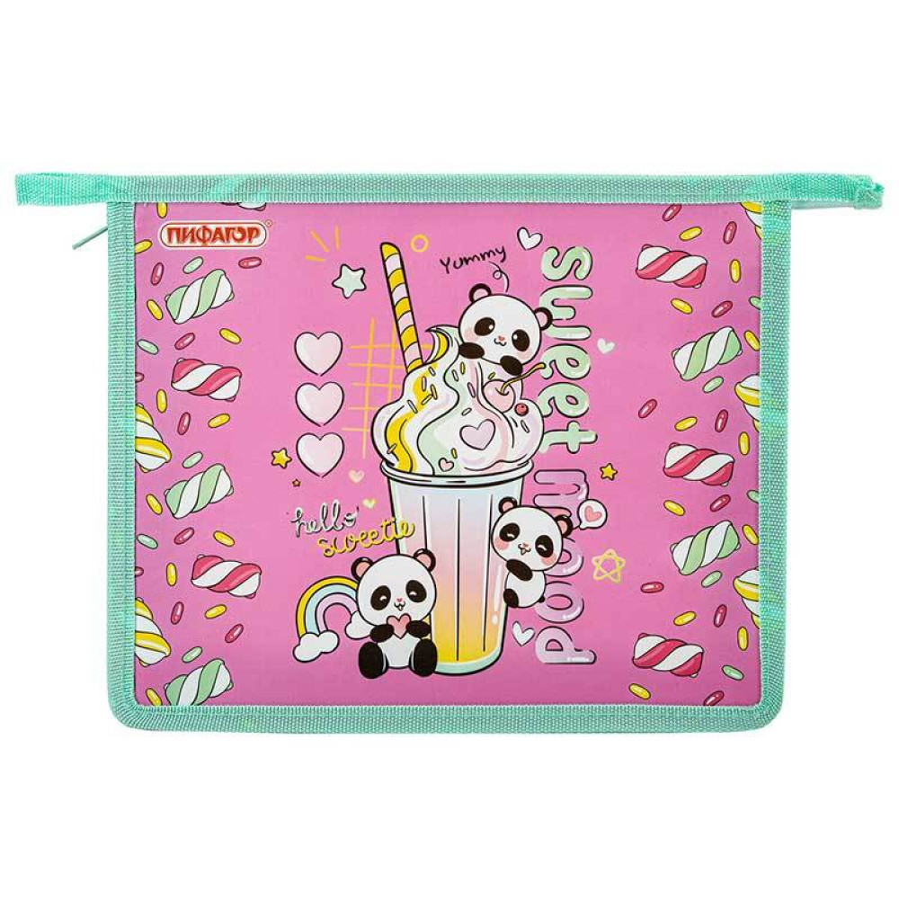 Папка для тетрадей Пифагор Sweet mood - 1 отделение - А5 - На молнии Папка для тетрадей Пифагор Sweet mood - 1 отделение - А5 - На молнии