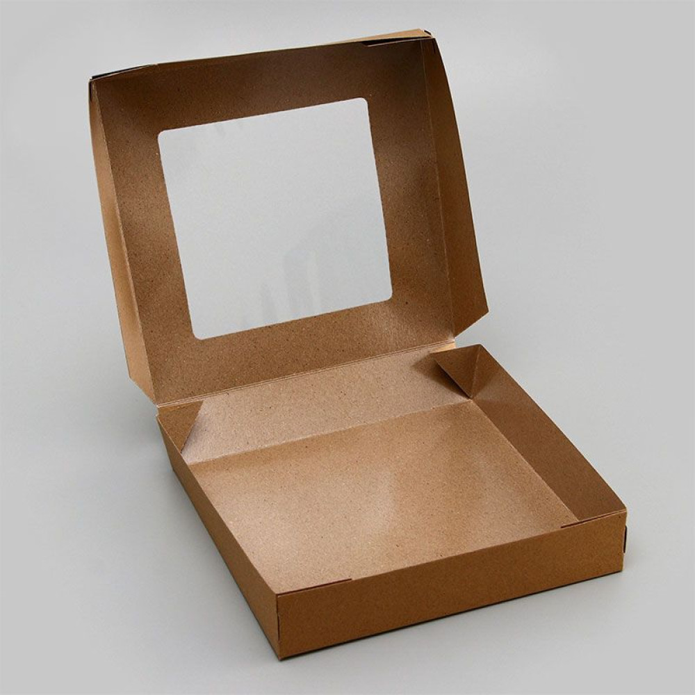 Коробка подарочная с окном Крафт - 20*20*4 см Коробка подарочная с окном Крафт - 20*20*4 см