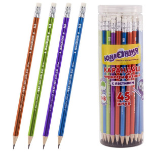 Карандаш чернографитный Юнландия Металлик - HB - С ластиком - Заточен