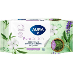 Салфетки влажные Aura Pure Cotton с клапаном - 63 шт Салфетки влажные Aura Pure Cotton с клапаном - 63 шт