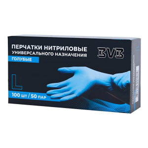 Перчатки нитриловые BVB неопудренные - Голубые - Размер L
