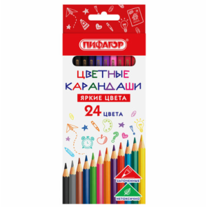 Набор цветных карандашей Пифагор Эко Классик - 24 цветов - Шестигранные