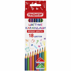 Набор цветных карандашей Пифагор Эко Классик - 18 цветов - Шестигранные