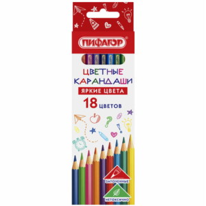 Набор цветных карандашей Пифагор Эко Классик - 18 цветов - Шестигранные