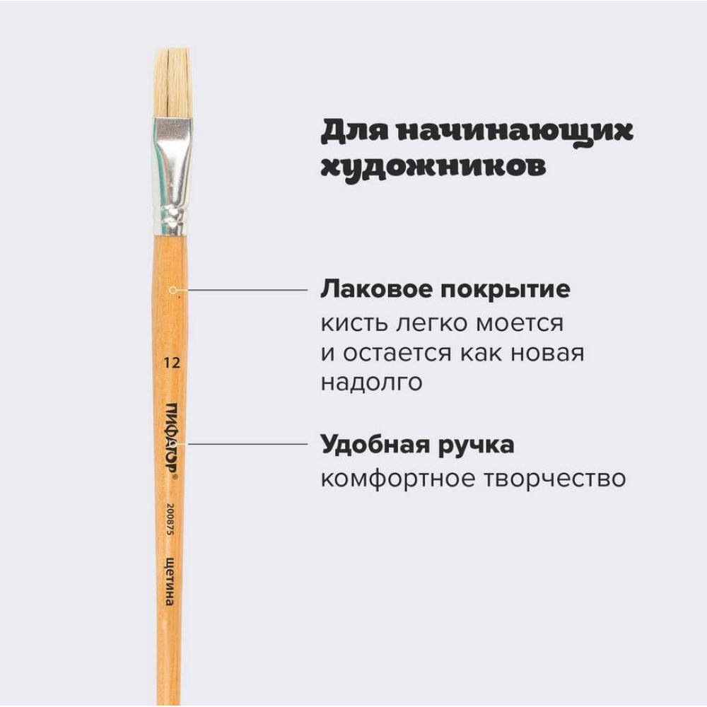 Кисть щетина Пифагор - №12 - Плоская Кисть щетина Пифагор - №12 - Плоская