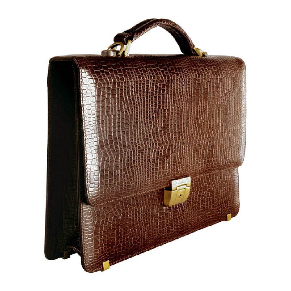 Портфель - Калипсо - кожа - коричневый крокодил - 1 отделение - метал. замок - с ремнем Портфель - Калипсо - кожа - коричневый крокодил - 1 отделение - метал. замок - с ремнем