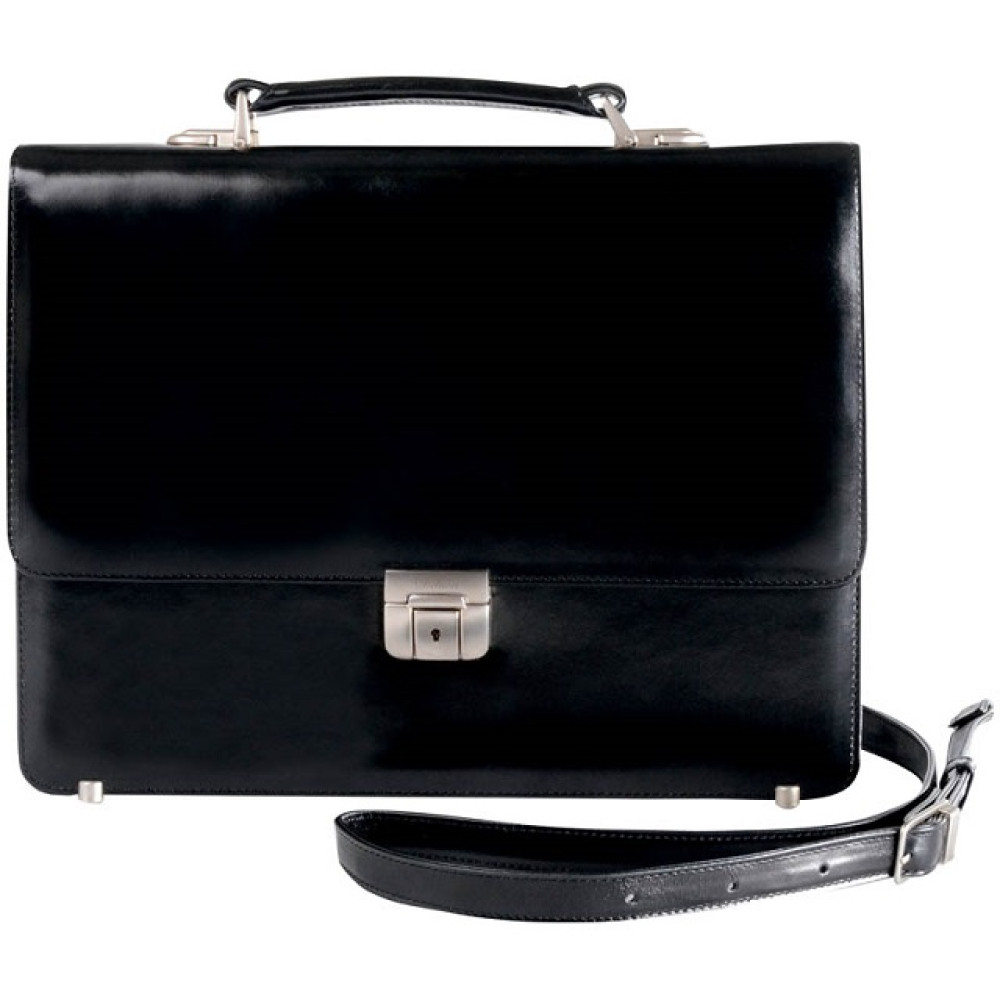 Портфель - Калипсо - кожа - черный - 1 отделение - метал. замок - с ремнем Портфель - Калипсо - кожа - черный - 1 отделение - метал. замок - с ремнем