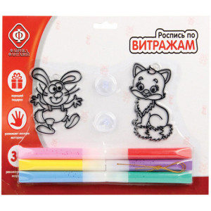 Роспись витража Веселые друзья - 6 цветов - 1 заготовка