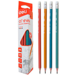 Карандаш Deli - Чернографитный - HB - С ластиком - Заточен - Пластиковый