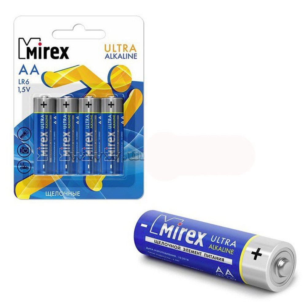 Батарейка алкалиновая Mirex - АА - 1,5 V - LR6 - 4 шт Батарейка алкалиновая Mirex - АА - 1,5 V - LR6 - 4 шт