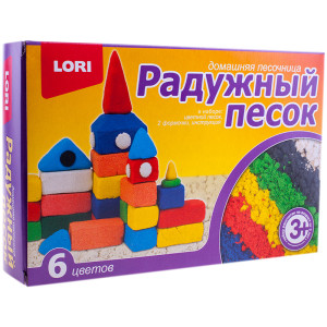 Радужный песок - 6 цветов - 700 г - с формочками для лепки