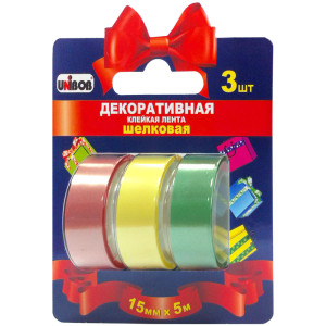 Клейкая лента декоративная Unibob - Шелковистая - 15 мм - 5 м - 3 штуки
