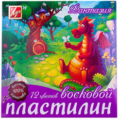 Пластилин восковой Фантазия - 210 г - 12 цветов - Со стеком