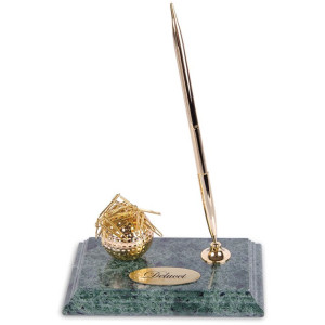 Подставка Delucci под ручку - С диспенсером для скрепок - Зеленый мрамор