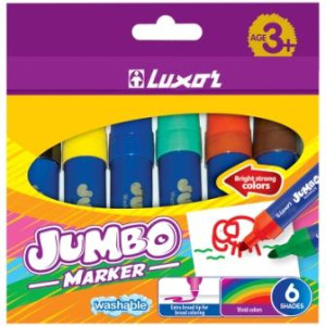 Фломастеры Luxor Jumbo - 6 цветов - Утолщенные - Смываемые,