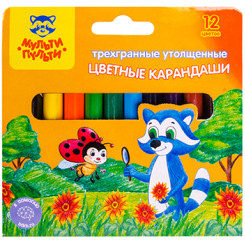 Карандаши цветные Мульти-Пульти Еноты на лугу - Утолщенные - Заточены - 12 штук